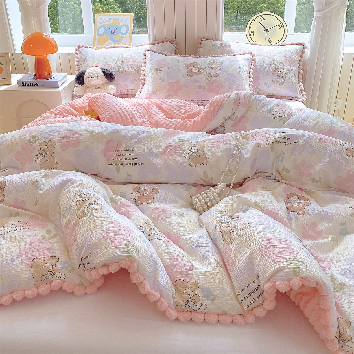 91家纺网 家纺一手货源 找家纺 宝士康家纺 2025新品毛球花边豆豆绒被子被芯冬被/春秋被/被芯/跨境外贸 花漾甜心