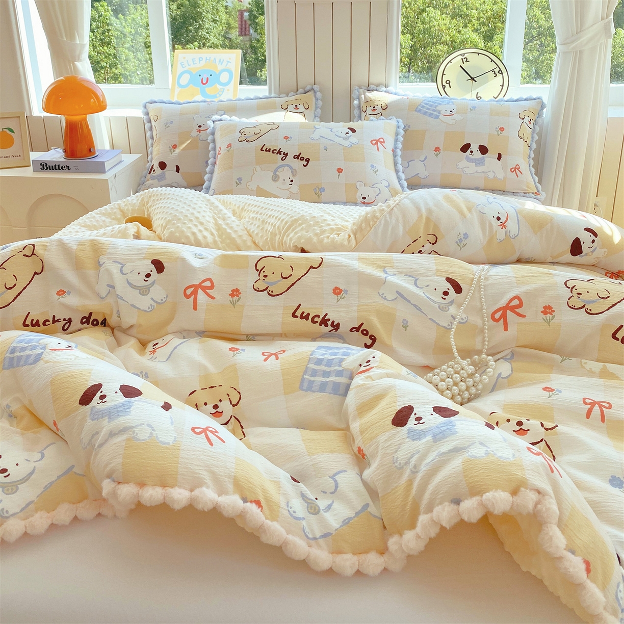 91家纺网 家纺一手货源 找家纺 宝士康家纺 2025新品毛球花边豆豆绒被子被芯冬被/春秋被/被芯/跨境外贸 萌犬小铺