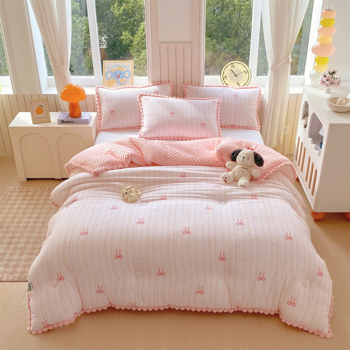 91家纺网 家纺一手货源 找家纺 宝士康家纺 2025新品毛球花边豆豆绒被子被芯冬被/春秋被/被芯/跨境外贸 千夏