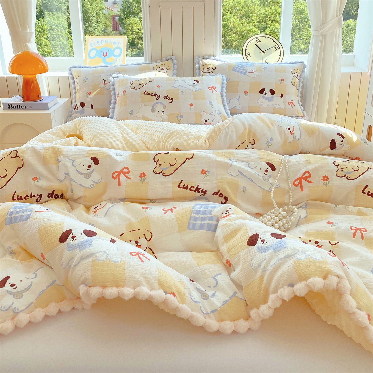 91家纺网 家纺一手货源 找家纺 宝士康家纺 2025新品毛球花边豆豆绒被子被芯冬被/春秋被/被芯/跨境外贸 萌犬小铺