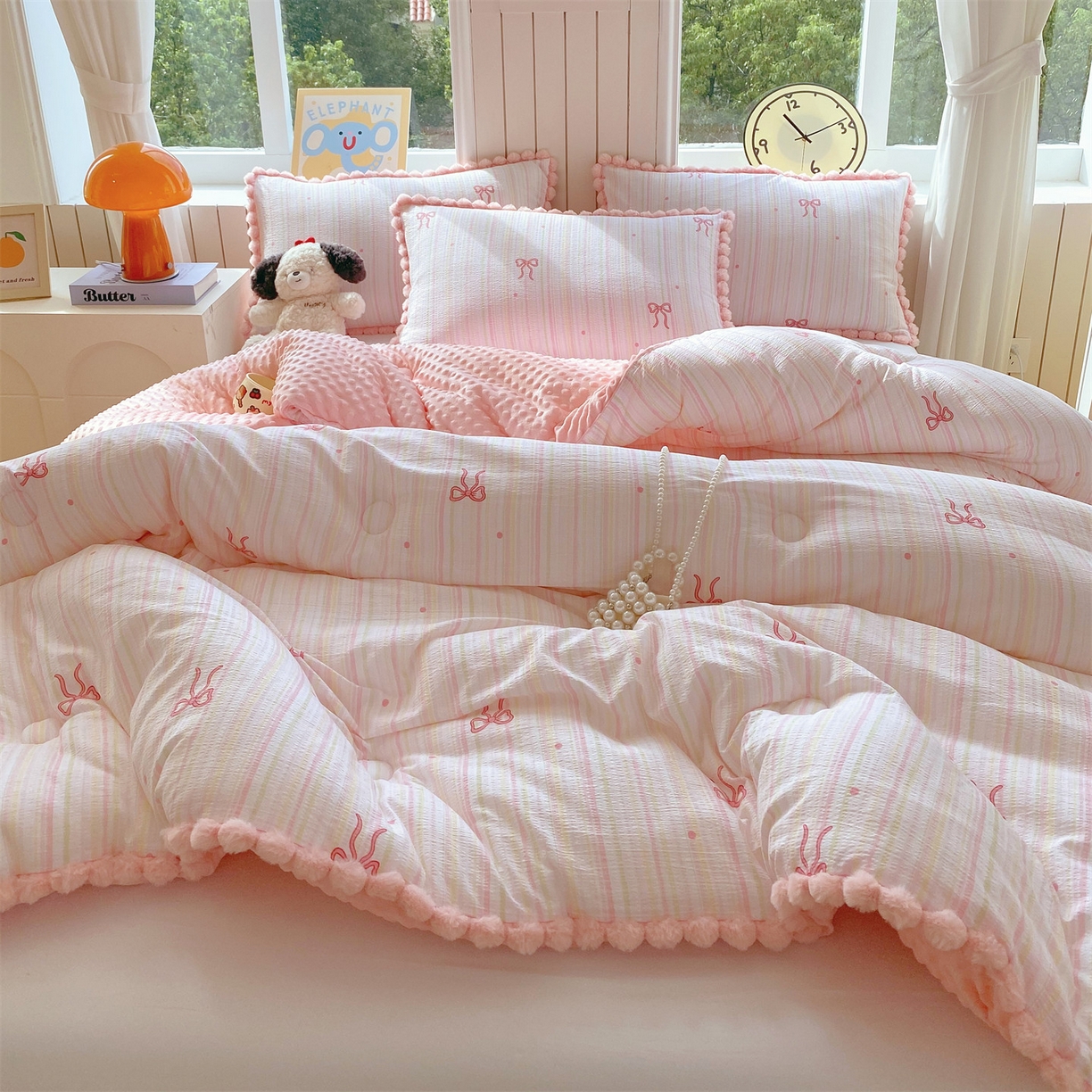 91家纺网 家纺一手货源 找家纺 宝士康家纺 2025新品毛球花边豆豆绒被子被芯冬被/春秋被/被芯/跨境外贸 千夏