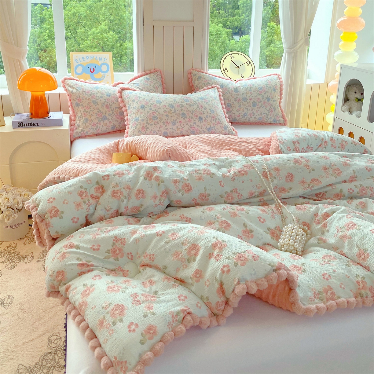 91家纺网 家纺一手货源 找家纺 宝士康家纺 2025新品毛球花边豆豆绒被子被芯冬被/春秋被/被芯/跨境外贸 沐春