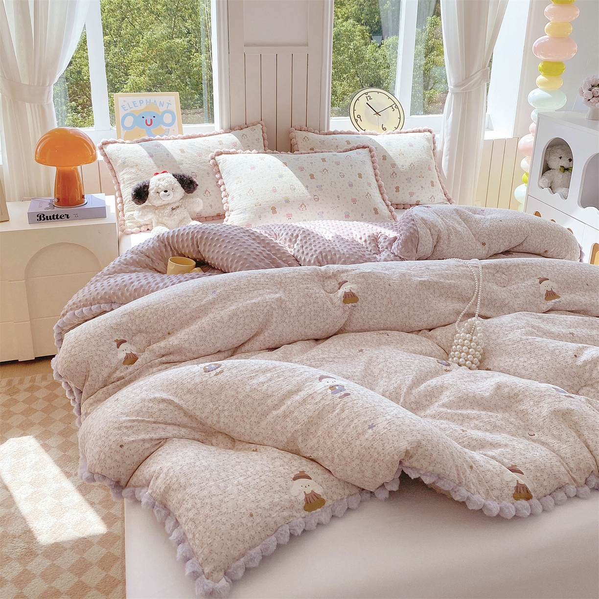 91家纺网 家纺一手货源 找家纺 宝士康家纺 2025新品毛球花边豆豆绒被子被芯冬被/春秋被/被芯/跨境外贸 花间采趣