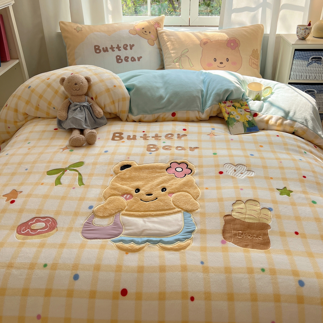 91家纺网 家纺一手货源 找家纺 桃喜 2025新款亲肤卡通系列四件套 黄格小熊