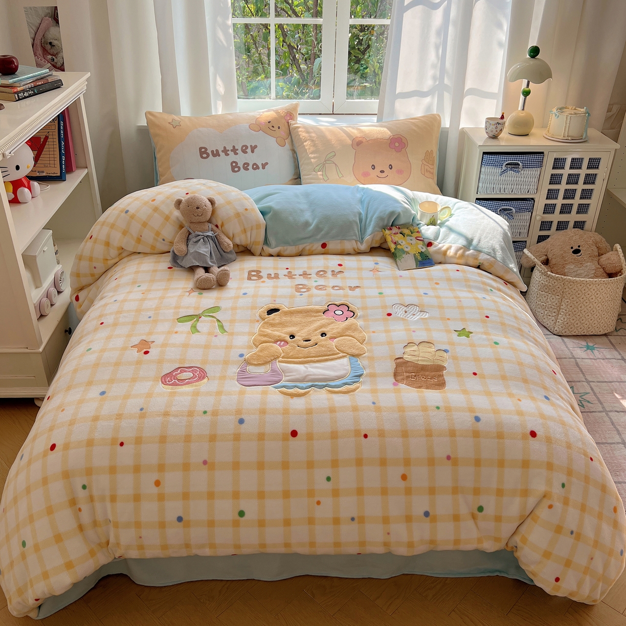 91家纺网 家纺一手货源 找家纺 桃喜 2025新款亲肤卡通系列四件套 黄格小熊