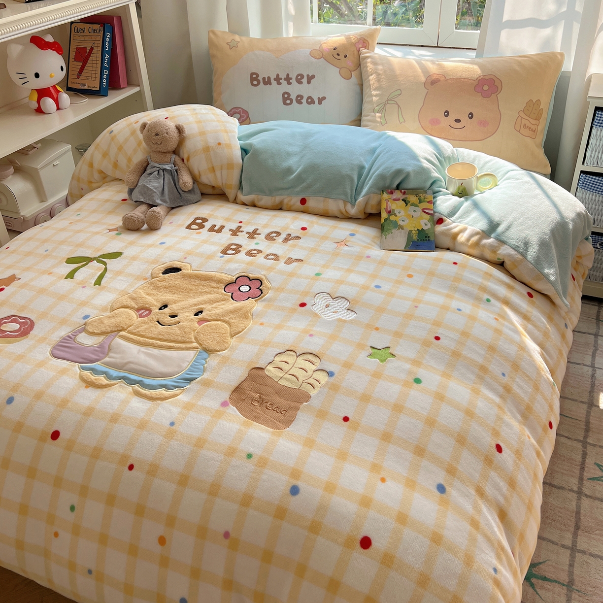 91家纺网 家纺一手货源 找家纺 桃喜 2025新款亲肤卡通系列四件套 黄格小熊