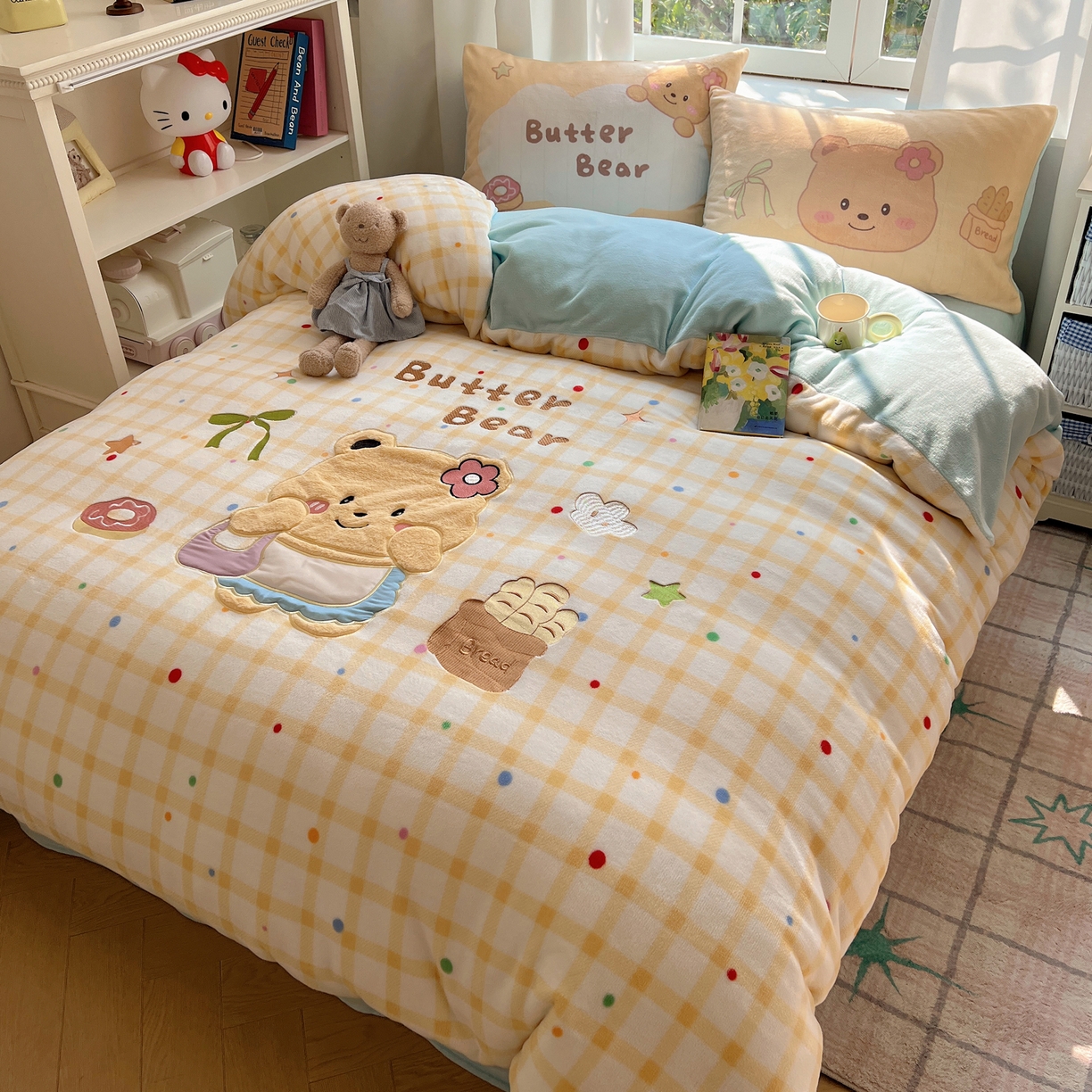 91家纺网 家纺一手货源 找家纺 桃喜 2025新款亲肤卡通系列四件套 黄格小熊