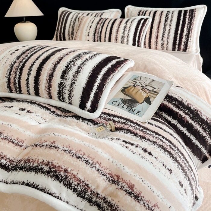 诺梵2025新款牛8斤奶绒印花包边四件套简尚-粉