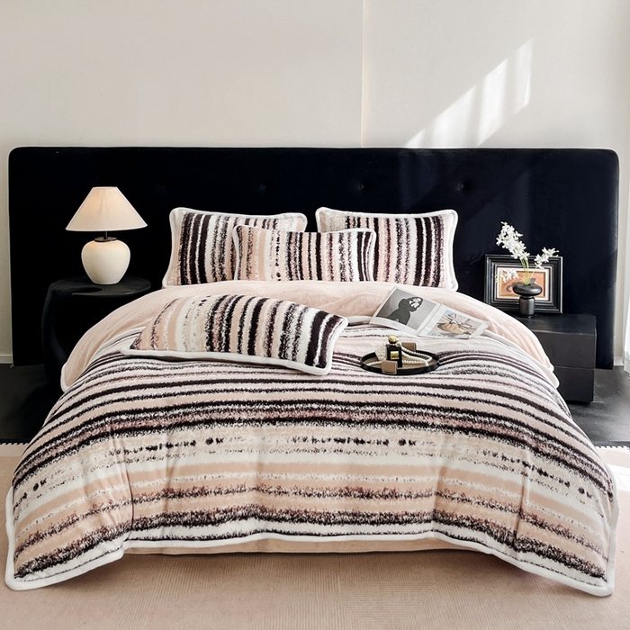 91家纺网 家纺一手货源 找家纺 诺梵2025新款牛8斤奶绒印花包边四件套简尚-粉