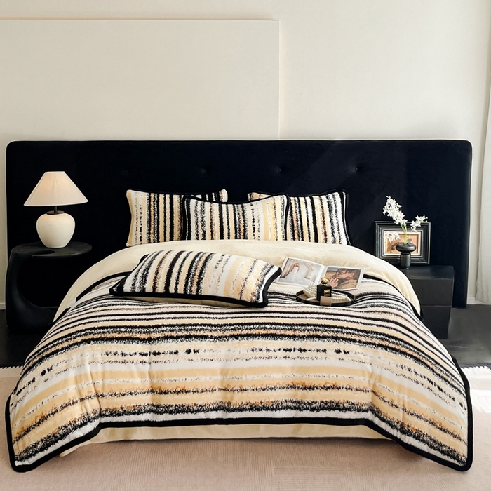 91家纺网 家纺一手货源 找家纺 诺梵2025新款牛8斤奶绒印花包边四件套简尚-黄