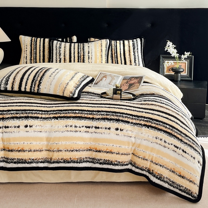 91家纺网 家纺一手货源 找家纺 诺梵2025新款牛8斤奶绒印花包边四件套简尚-黄