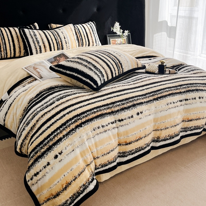 91家纺网 家纺一手货源 找家纺 诺梵2025新款牛8斤奶绒印花包边四件套简尚-黄