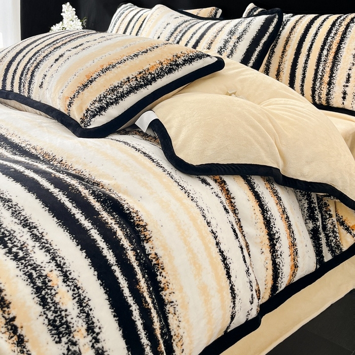 91家纺网 家纺一手货源 找家纺 诺梵2025新款牛8斤奶绒印花包边四件套简尚-黄