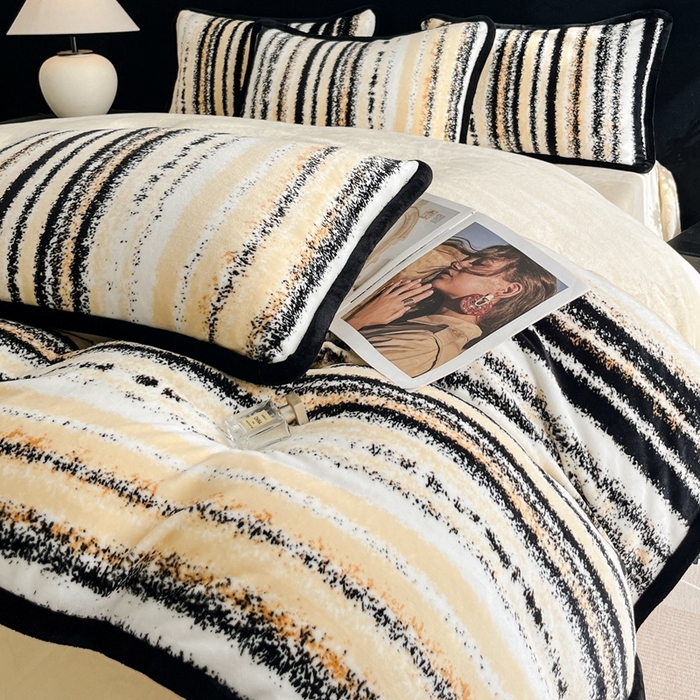 诺梵2025新款牛8斤奶绒印花包边四件套简尚-黄