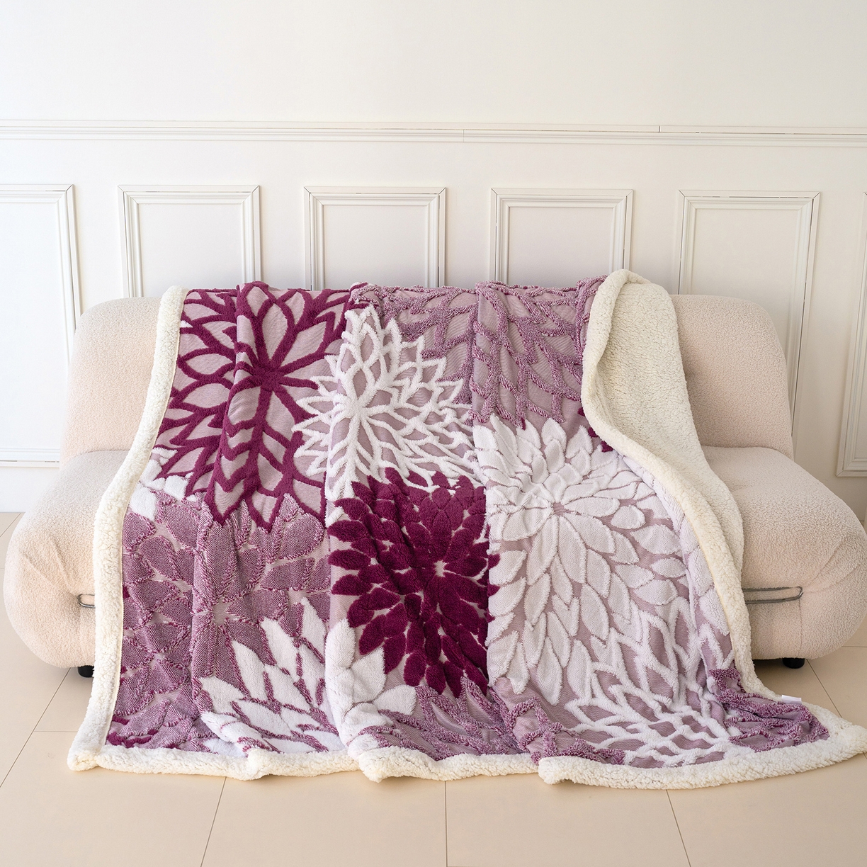 91家纺网 家纺一手货源 找家纺 枋梢家纺 2025新款万花筒阳离子提花镂空塔芙绒羊羔绒保暖午睡双层毛毯办公室盖毯 万花筒-玫红