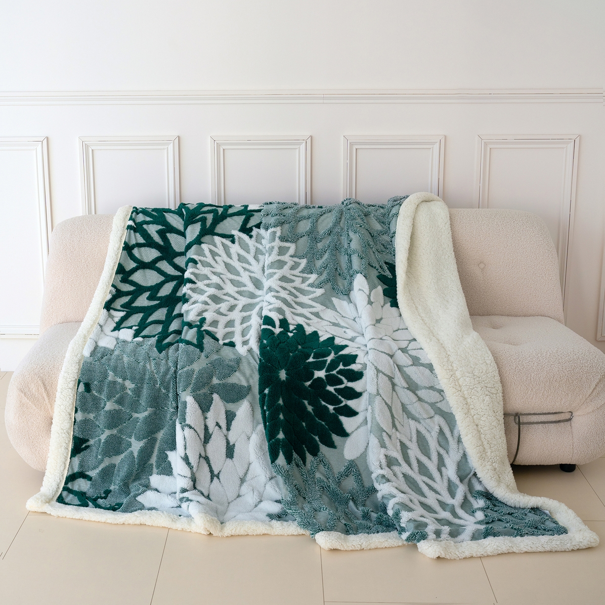 91家纺网 家纺一手货源 找家纺 枋梢家纺 2025新款万花筒阳离子提花镂空塔芙绒羊羔绒保暖午睡双层毛毯办公室盖毯 万花筒-墨绿