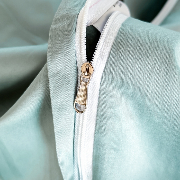 91家纺网 家纺一手货源 找家纺 宅家居 2025新款樱花恋系列-轻奢法式小香风双面100%纯棉刺绣拼接款全棉长绒棉四件套 松石绿