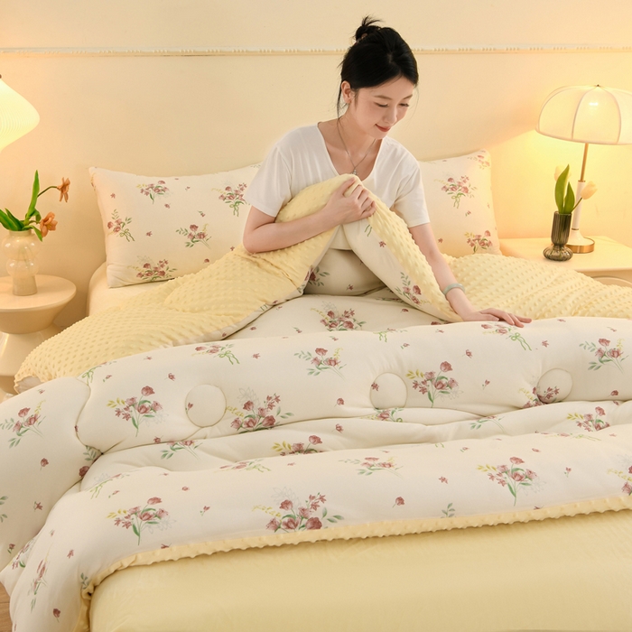 91家纺网 家纺一手货源 找家纺 圣楚家纺 2025新款针织豆豆冬被 被子被芯 浪漫玫瑰