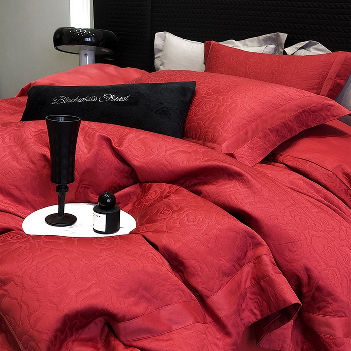 91家纺网 家纺一手货源 找家纺 （总）黑白森林 2025新款高支全棉厚织磨毛提花四件套-花间集