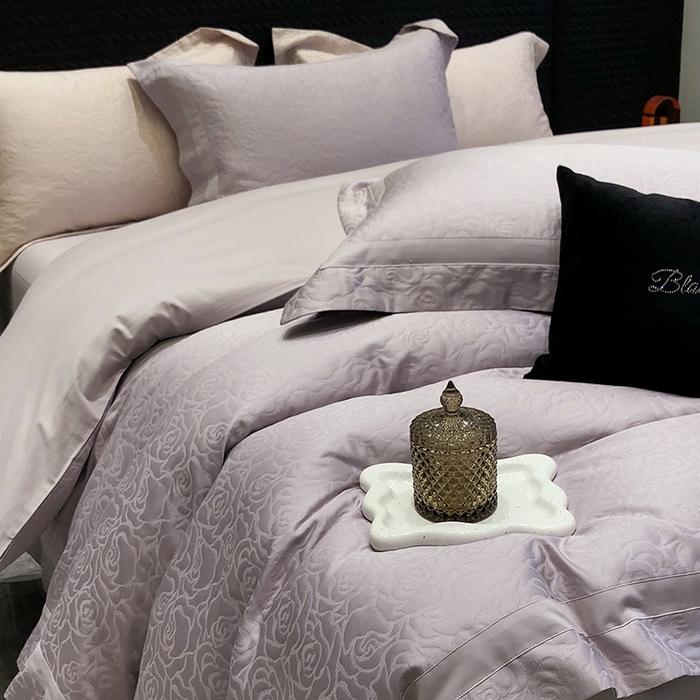 91家纺网 家纺一手货源 找家纺 黑白森林 2025新款高支全棉厚织磨毛提花四件套-花间集 花间集-月半紫