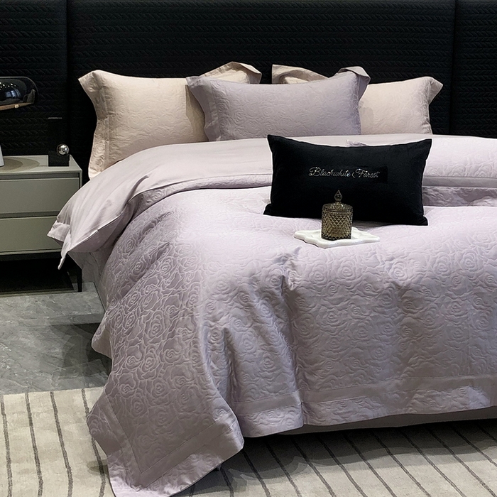 91家纺网 家纺一手货源 找家纺 黑白森林 2025新款高支全棉厚织磨毛提花四件套-花间集 花间集-月半紫