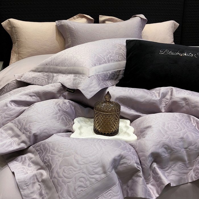 91家纺网 家纺一手货源 找家纺 黑白森林 2025新款高支全棉厚织磨毛提花四件套-花间集 花间集-月半紫