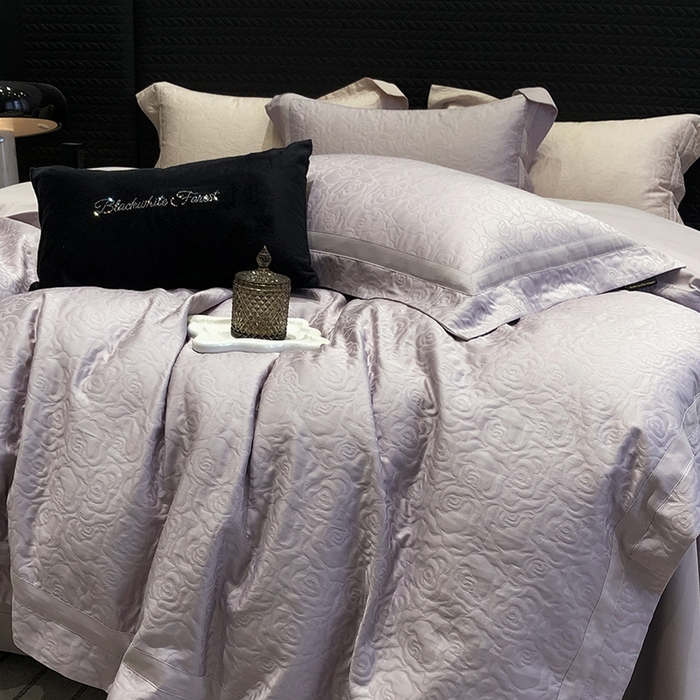 91家纺网 家纺一手货源 找家纺 黑白森林 2025新款高支全棉厚织磨毛提花四件套-花间集 花间集-月半紫