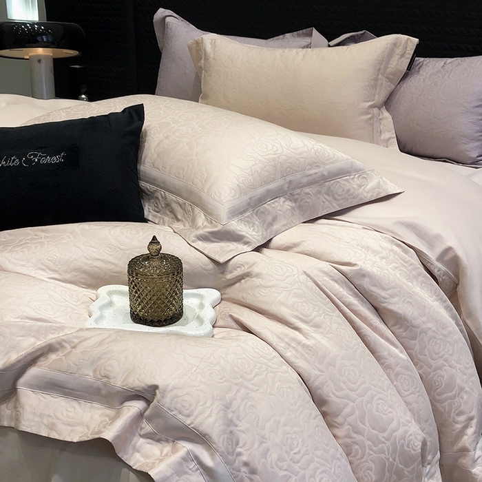 黑白森林 2025新款高支全棉厚织磨毛提花四件套-花间集 花间集-微醺粉