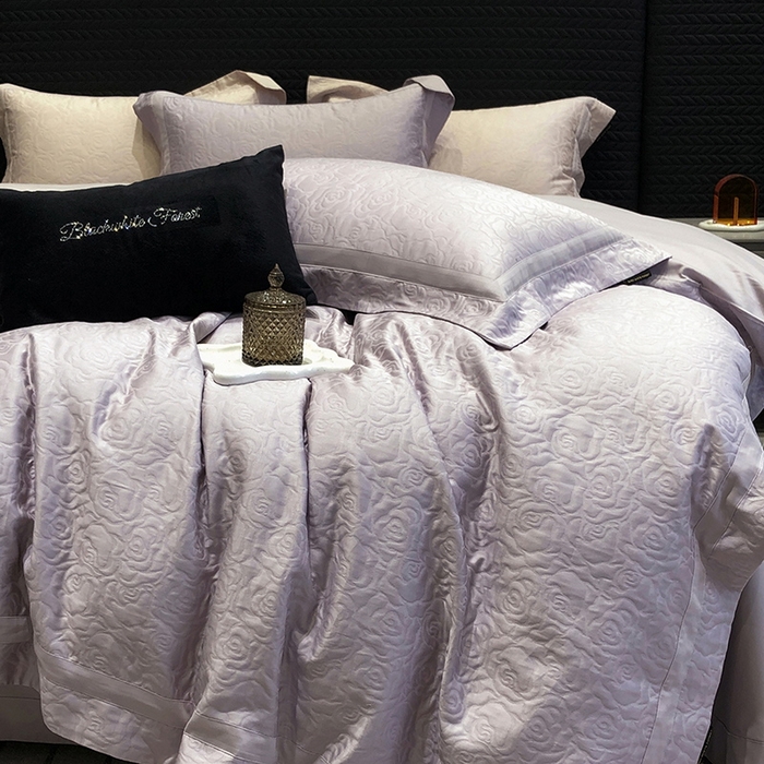 91家纺网 家纺一手货源 找家纺 黑白森林 2025新款高支全棉厚织磨毛提花四件套-花间集 花间集-月半紫