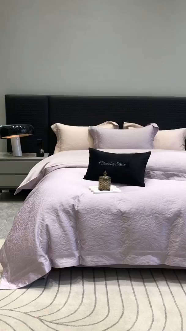 91家纺网 家纺一手货源 找家纺 黑白森林 2025新款高支全棉厚织磨毛提花四件套-花间集 花间集-月半紫