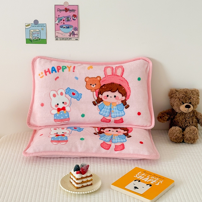 91家纺网 家纺一手货源 找家纺 嗨生活 2025年原创大版牛奶绒枕套 枕芯 儿童枕套 枕芯 幼儿园枕套枕芯 牛奶绒-开心女孩