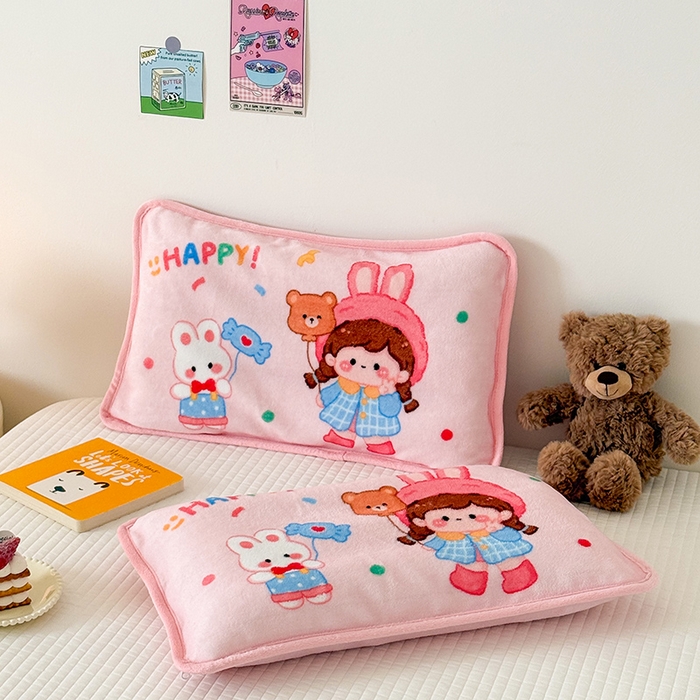 91家纺网 家纺一手货源 找家纺 嗨生活 2025年原创大版牛奶绒枕套 枕芯 儿童枕套 枕芯 幼儿园枕套枕芯 牛奶绒-开心女孩