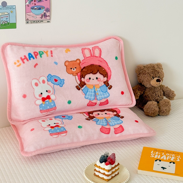 91家纺网 家纺一手货源 找家纺 嗨生活 2025年原创大版牛奶绒枕套 枕芯 儿童枕套 枕芯 幼儿园枕套枕芯 牛奶绒-开心女孩