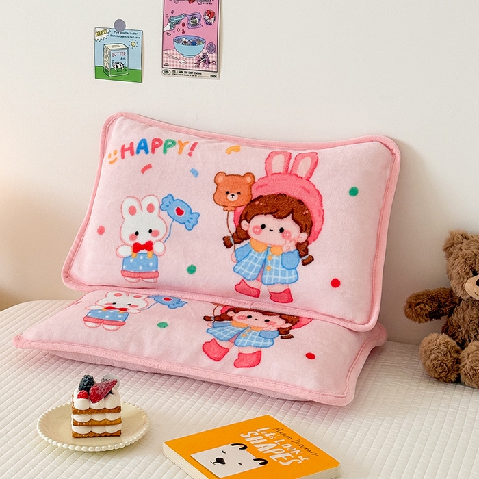 91家纺网 家纺一手货源 找家纺 嗨生活 2025年原创大版牛奶绒枕套 枕芯 儿童枕套 枕芯 幼儿园枕套枕芯 牛奶绒-开心女孩