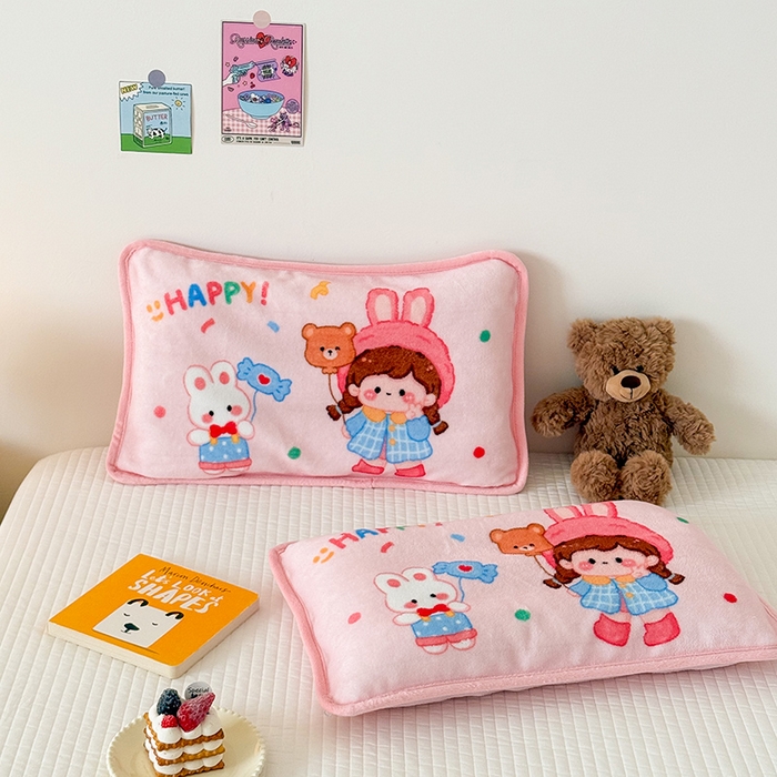 91家纺网 家纺一手货源 找家纺 嗨生活 2025年原创大版牛奶绒枕套 枕芯 儿童枕套 枕芯 幼儿园枕套枕芯 牛奶绒-开心女孩