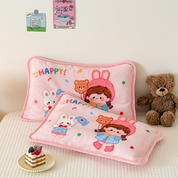 91家纺网 家纺一手货源 找家纺 嗨生活 2025年原创大版牛奶绒枕套 枕芯 儿童枕套 枕芯 幼儿园枕套枕芯 牛奶绒-开心女孩