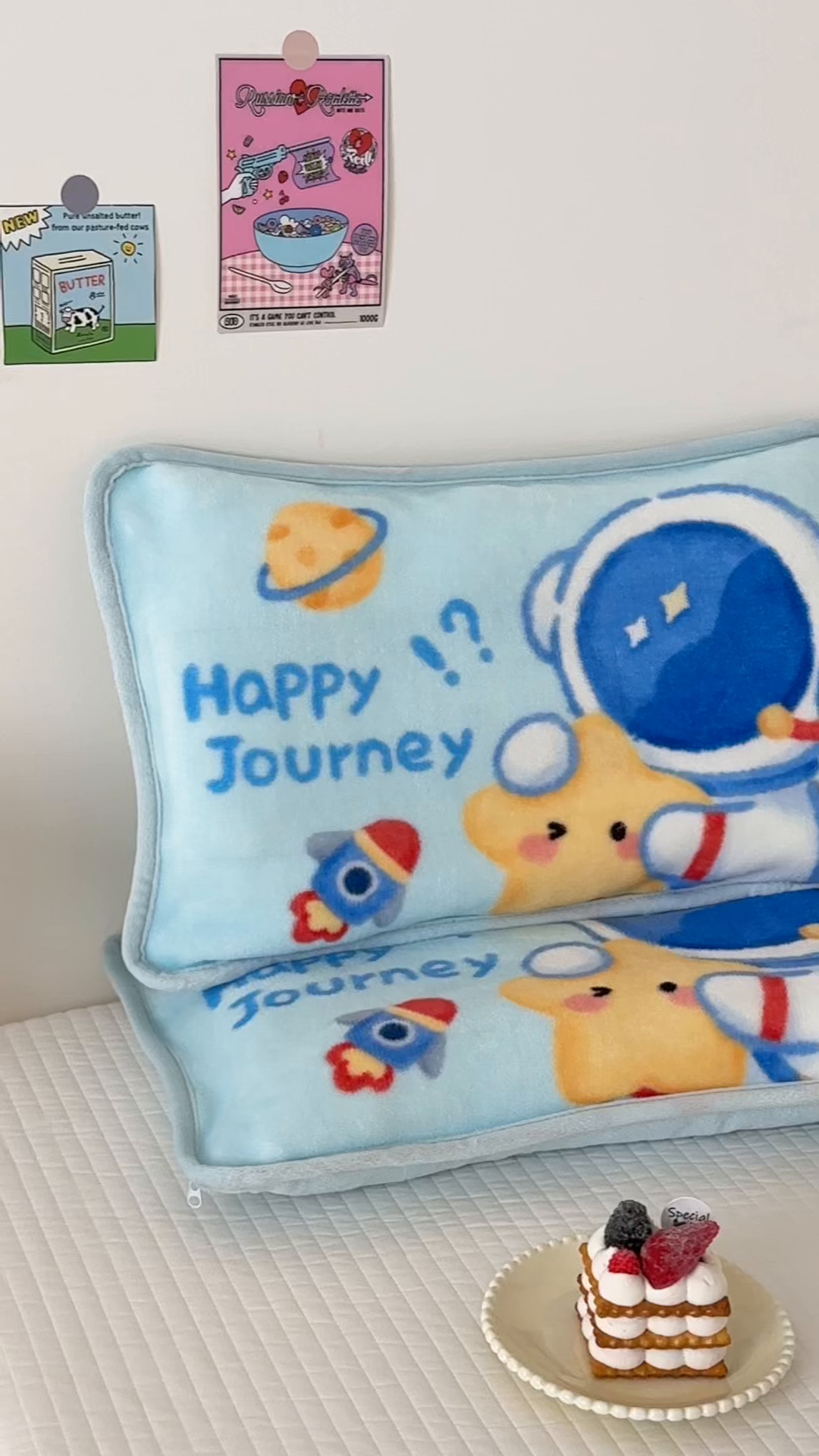 91家纺网 家纺一手货源 找家纺 嗨生活 2025年原创大版牛奶绒枕套 枕芯 儿童枕套 枕芯 幼儿园枕套枕芯 牛奶绒-开心宇航员