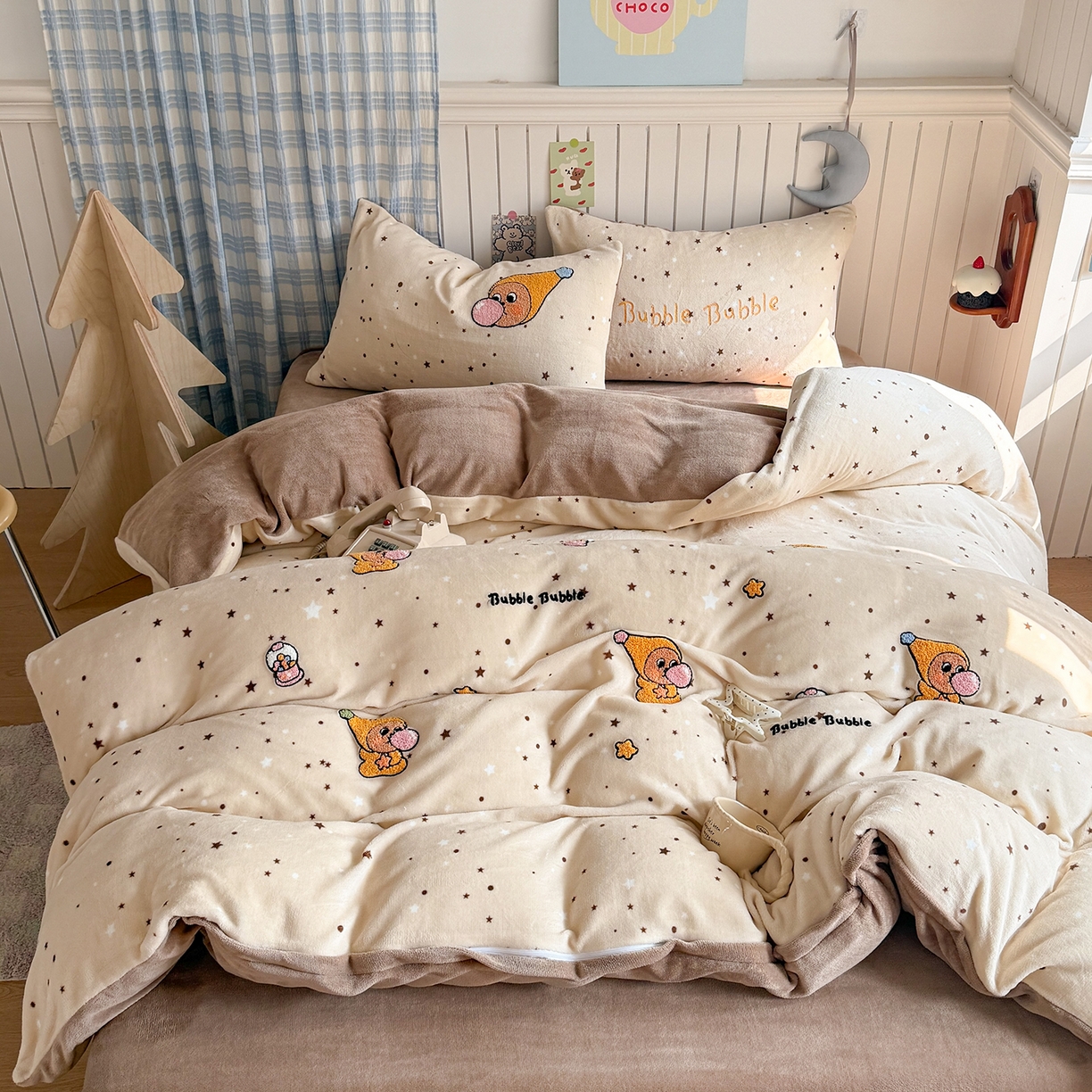 潘朵拉家纺 2025新款A类牛奶绒毛巾绣系列四件套 星梦泡仔