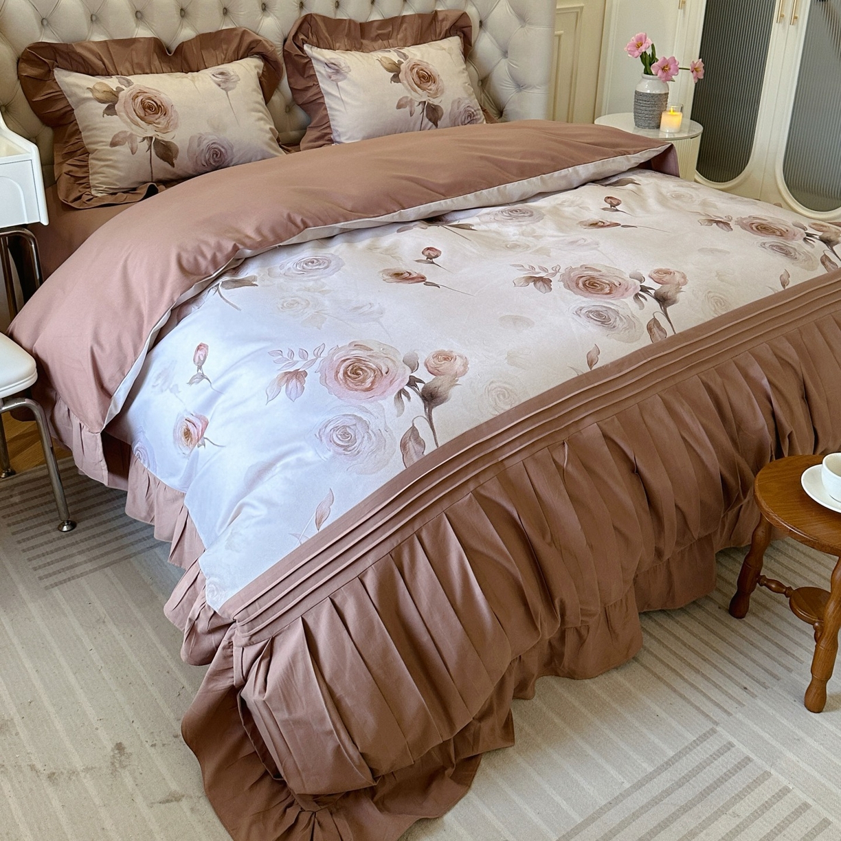 曼布缇 2025秋冬新品100s全棉加厚磨毛工艺款四件套 南法庄园场景二 大地咖