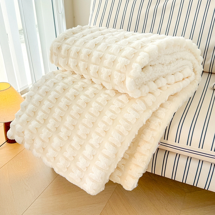 乐坊 2025新款高克重蝶梦兔毛毯羊羔绒毛毯 蝶梦-奶白