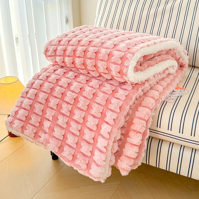 乐坊 2025新款高克重蝶梦兔毛毯羊羔绒毛毯 蝶梦-樱花粉