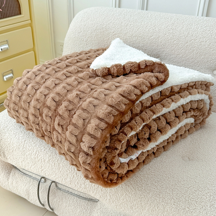 91家纺网 家纺一手货源 找家纺 乐坊 2025新款高克重蝶梦兔毛毯羊羔绒毛毯 蝶梦-咖