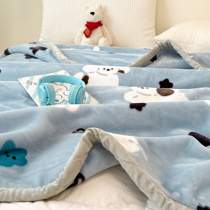 91家纺网 家纺一手货源 找家纺 丹兰 双层加厚拉舍尔毛毯牛奶绒毯子结婚盖毯法兰绒垫毯新版 75蓝色波比