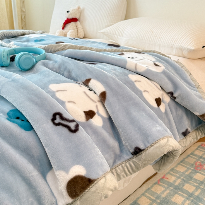 91家纺网 家纺一手货源 找家纺 丹兰 双层加厚拉舍尔毛毯牛奶绒毯子结婚盖毯法兰绒垫毯新版 75蓝色波比