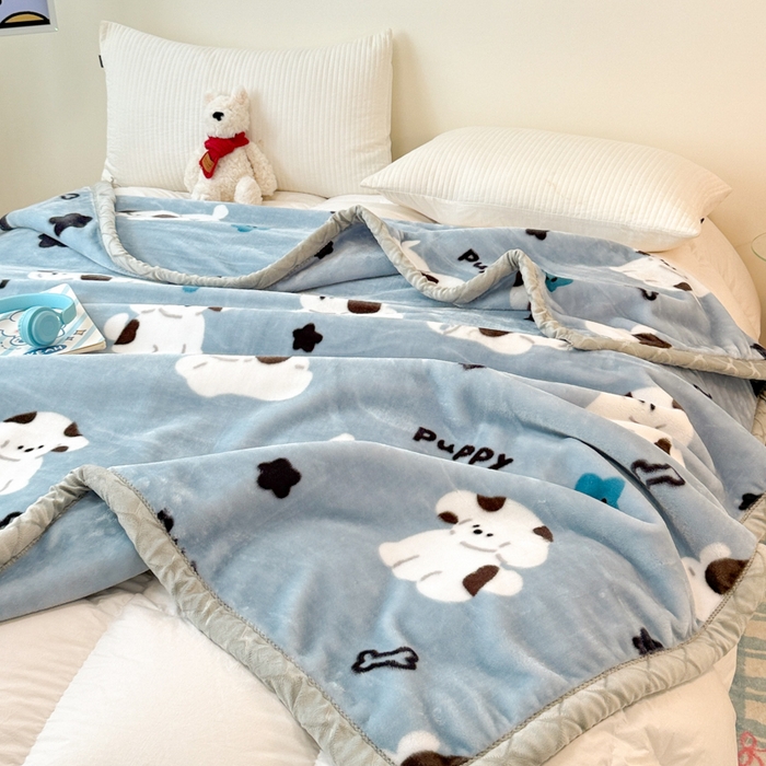 91家纺网 家纺一手货源 找家纺 丹兰 双层加厚拉舍尔毛毯牛奶绒毯子结婚盖毯法兰绒垫毯新版 75蓝色波比