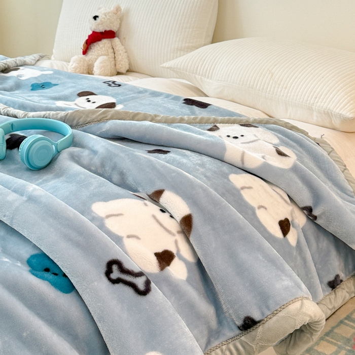 91家纺网 家纺一手货源 找家纺 丹兰 双层加厚拉舍尔毛毯牛奶绒毯子结婚盖毯法兰绒垫毯新版 75蓝色波比