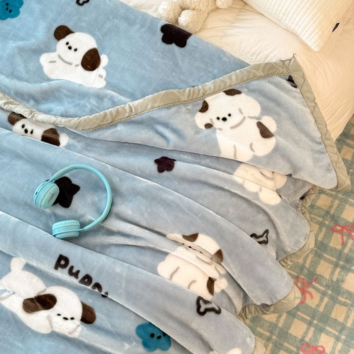 91家纺网 家纺一手货源 找家纺 丹兰 双层加厚拉舍尔毛毯牛奶绒毯子结婚盖毯法兰绒垫毯新版 75蓝色波比