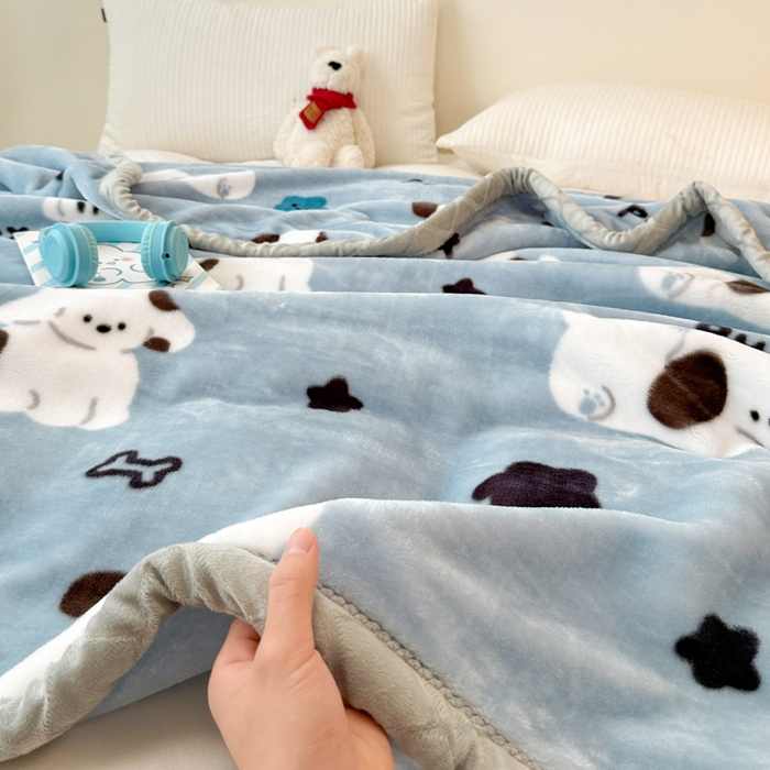 91家纺网 家纺一手货源 找家纺 丹兰 双层加厚拉舍尔毛毯牛奶绒毯子结婚盖毯法兰绒垫毯新版 75蓝色波比