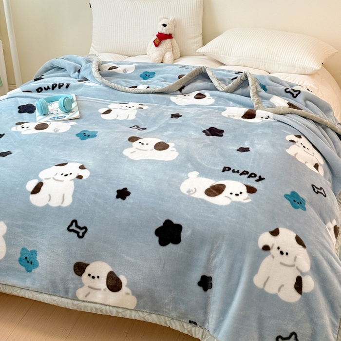 91家纺网 家纺一手货源 找家纺 丹兰 双层加厚拉舍尔毛毯牛奶绒毯子结婚盖毯法兰绒垫毯新版 75蓝色波比