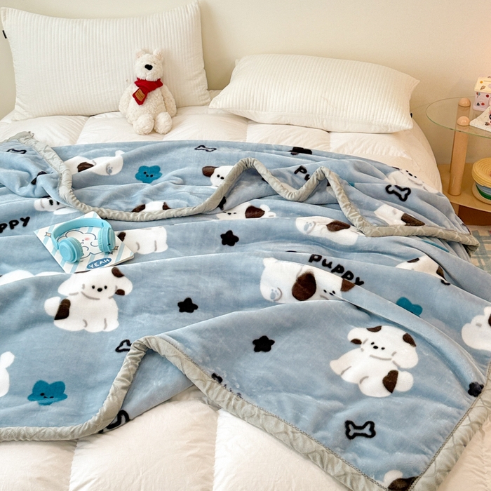 91家纺网 家纺一手货源 找家纺 丹兰 双层加厚拉舍尔毛毯牛奶绒毯子结婚盖毯法兰绒垫毯新版 75蓝色波比